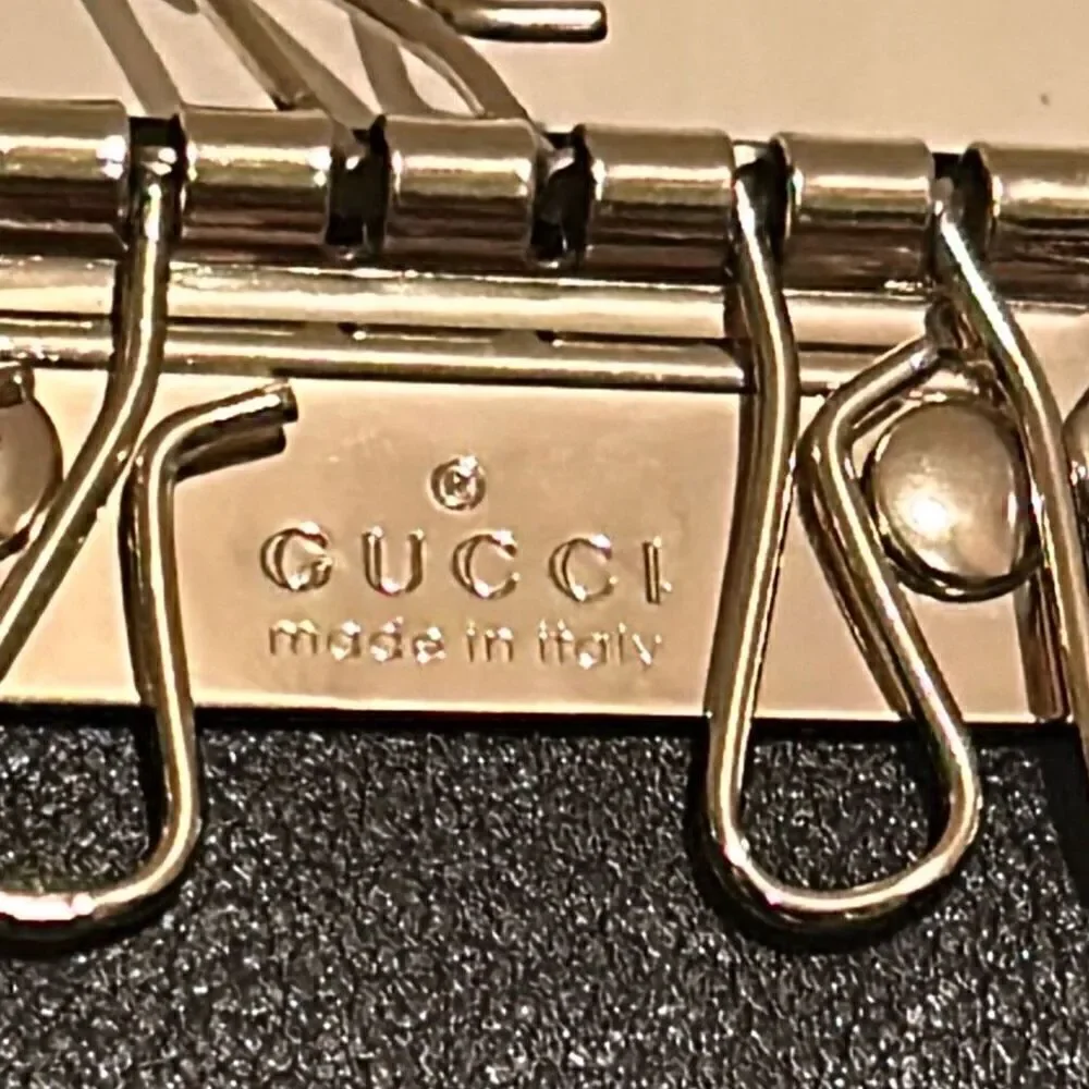 Gucci Foldover Key Holder Card Case Black Leather Script Logo Luxury Minimalist